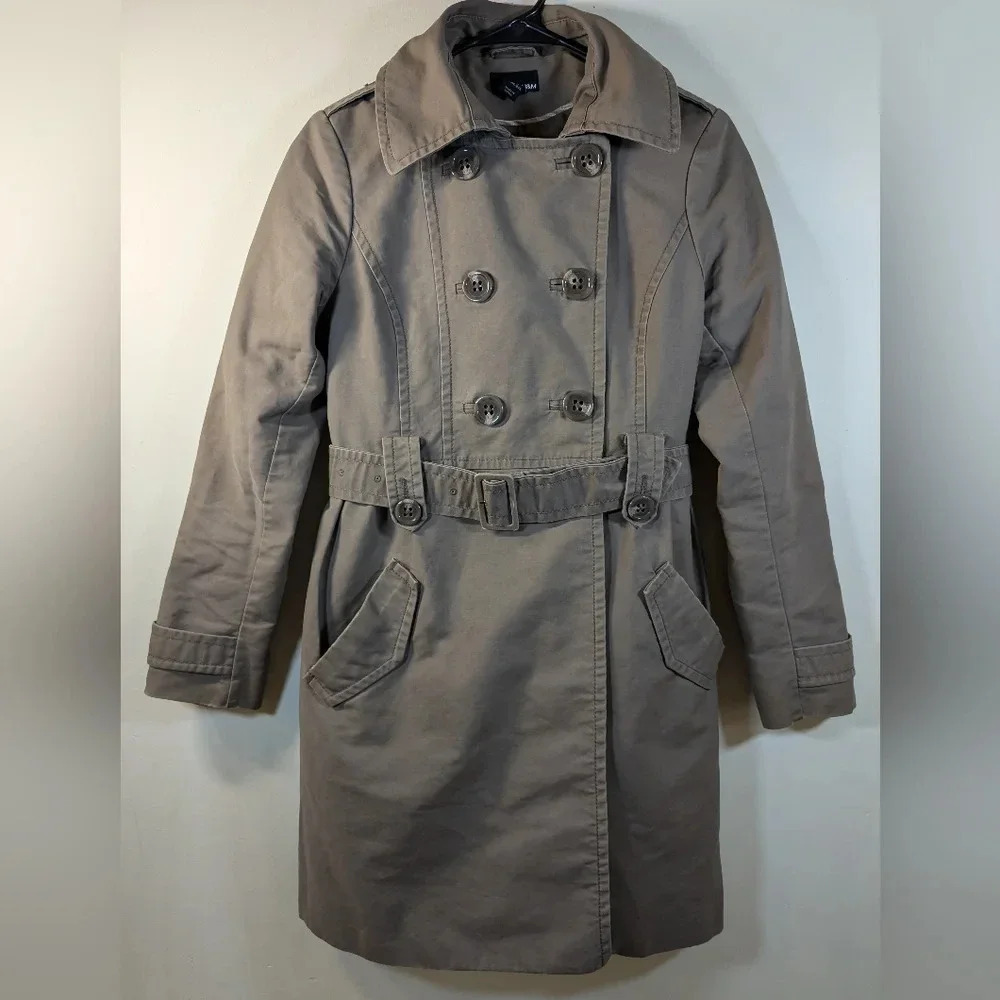 H&M women's belted trench coat, Taupe , size 6
